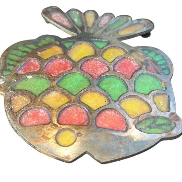 vintage mid century Taiwan stained glass and brass metal trivet fish - Picture 5 of 7